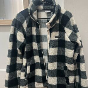 Columbia Black and Cream Plaid Fleece Jacket
